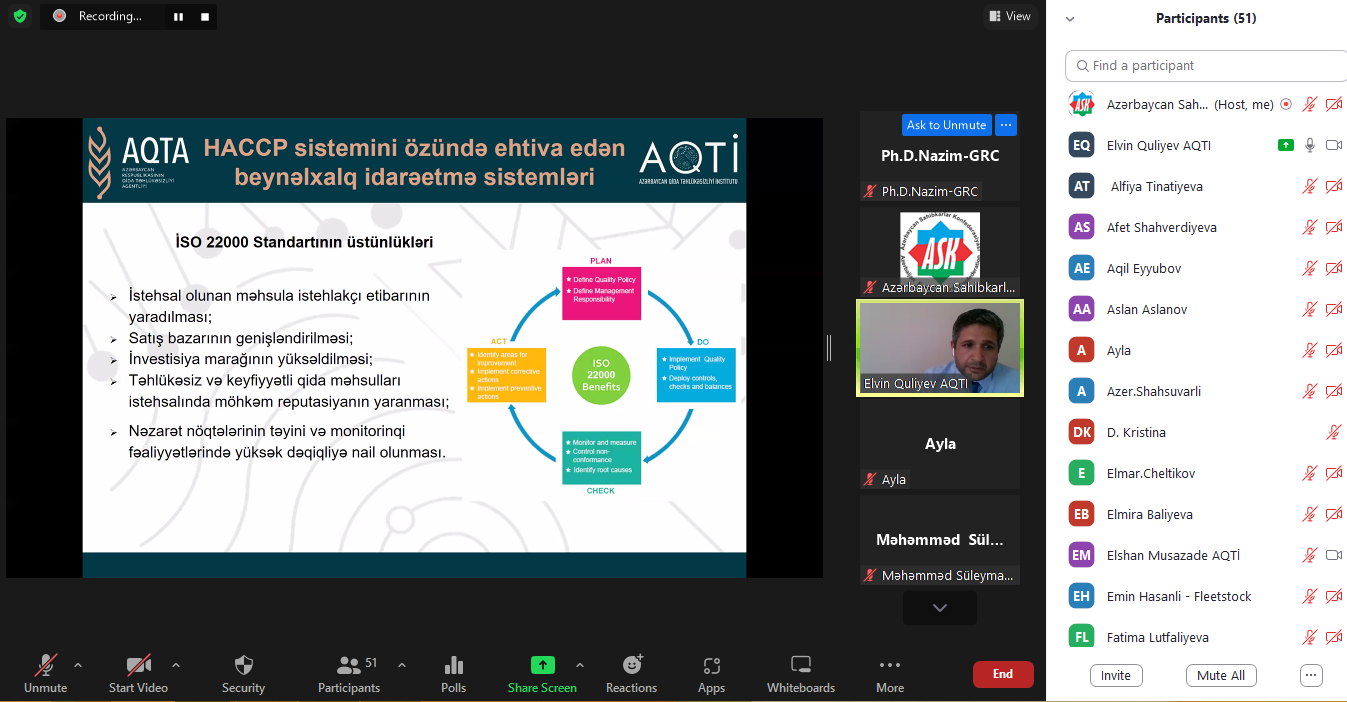 “HACCP prinsipləri əsasında qida təhlükəsizliyinin təmin edilməsi” mövzusunda seminar keçirilib